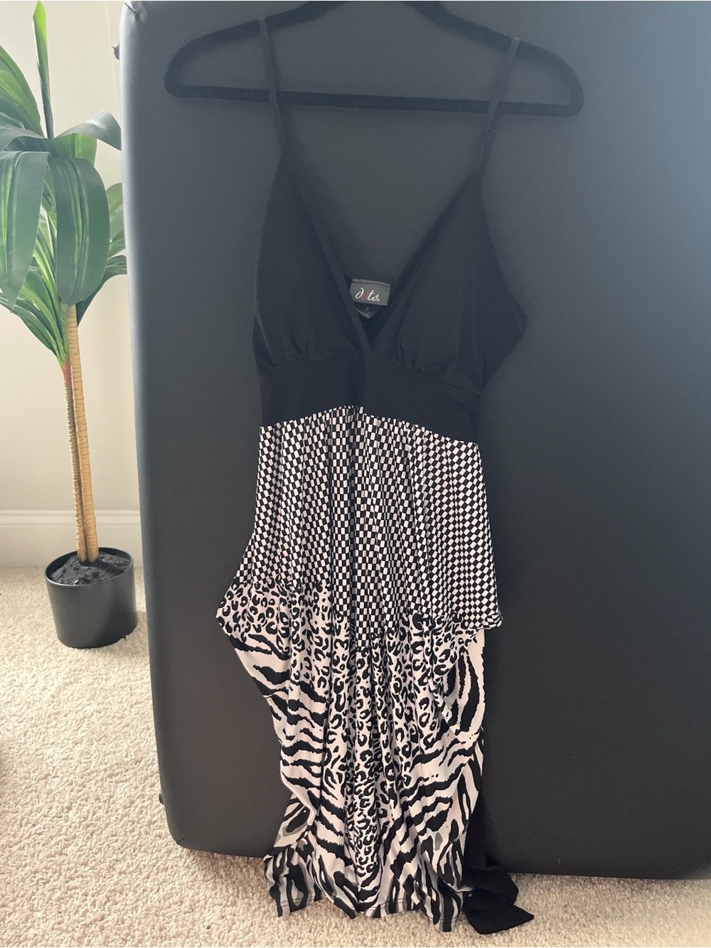 Dots Black & White Asymmetrical Printed Maxi Dress